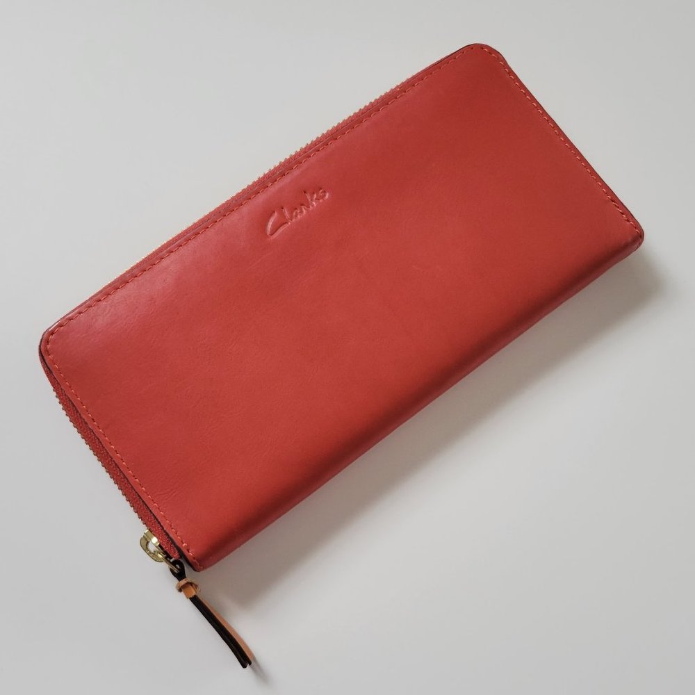 Clarks Red Leather Zip Around Wallet